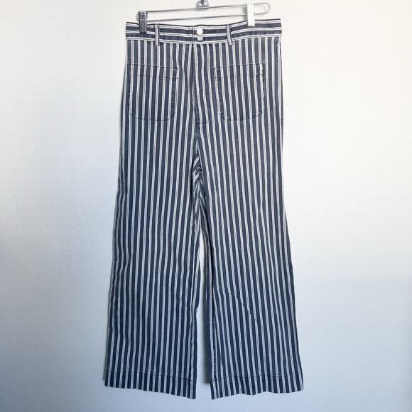 & Other Stories Pants US 10 Blue White Stripes Wide Leg Twill Denim Pocket High - Picture 1 of 7
